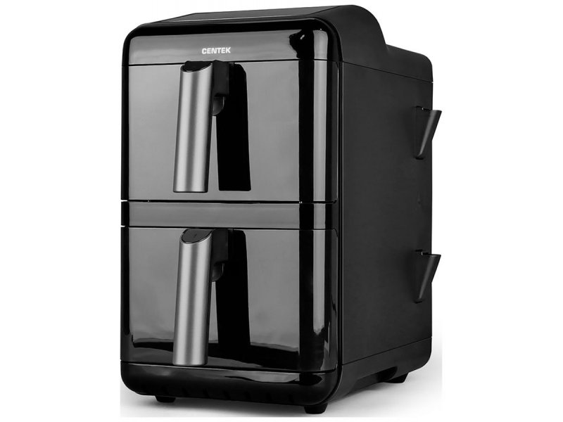 Centek CT-3108 черный аэрогриль с двумя металлическими чашами и сенсорным управлением