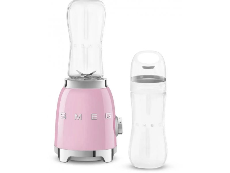 Smeg PBF01PKEU комплектация — розовый блендер и дополнительная бутылка с крышкой в комплекте
