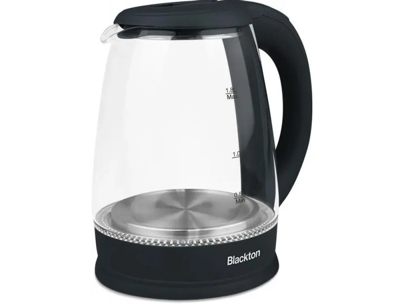 Blackton Bt KT1800G 1.8л чёрный — вид спереди, стеклянный корпус на подставке