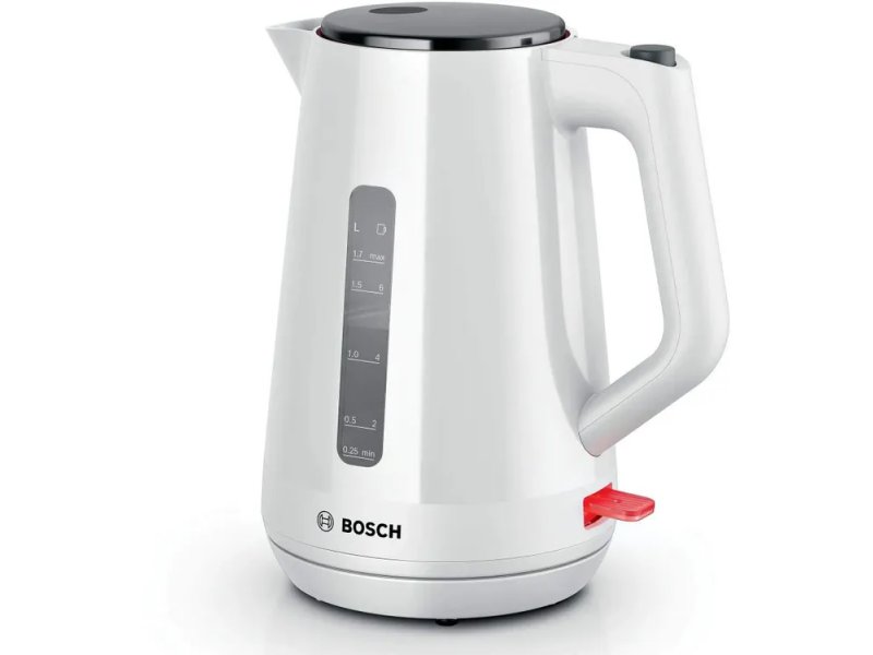 Bosch TWK1M121 белый электрический чайник с закрытой спиралью 1,7 л вид сбоку