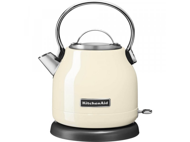 KitchenAid 5KEK1222EAC бежевый — вид спереди, нержавеющая сталь, дуговая ручка, чёрная подставка