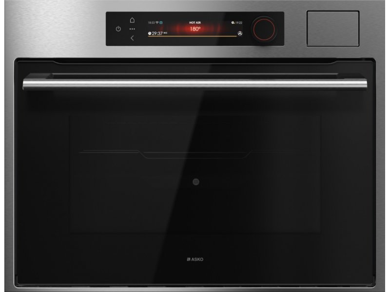 Asko OCS64SSH вид спереди — TFT-дисплей с температурой 180°C, металлическая ручка, нержавеющий корпус