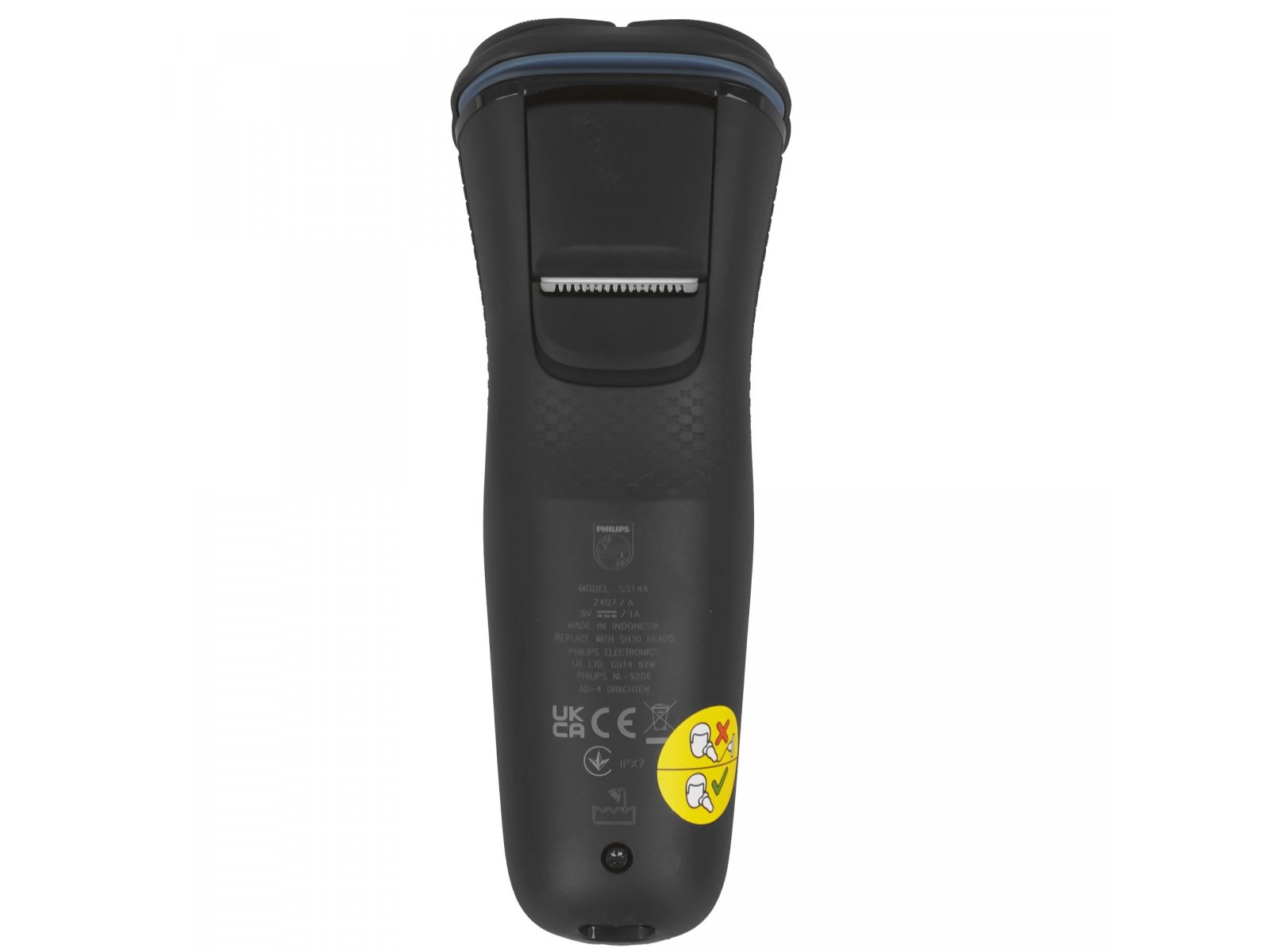 Philips S3144/00 вид сзади — порт зарядки, логотип Philips, технические характеристики на корпусе