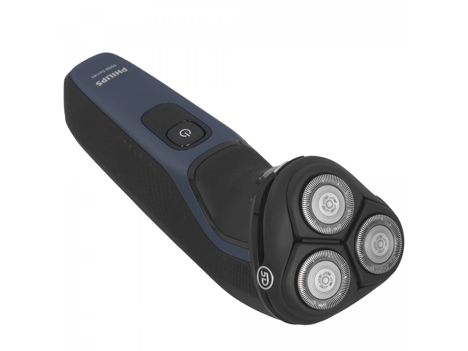 Philips S3144/00 изометрический вид — три роторные головки спереди, кнопка питания, надпись PHILIPS