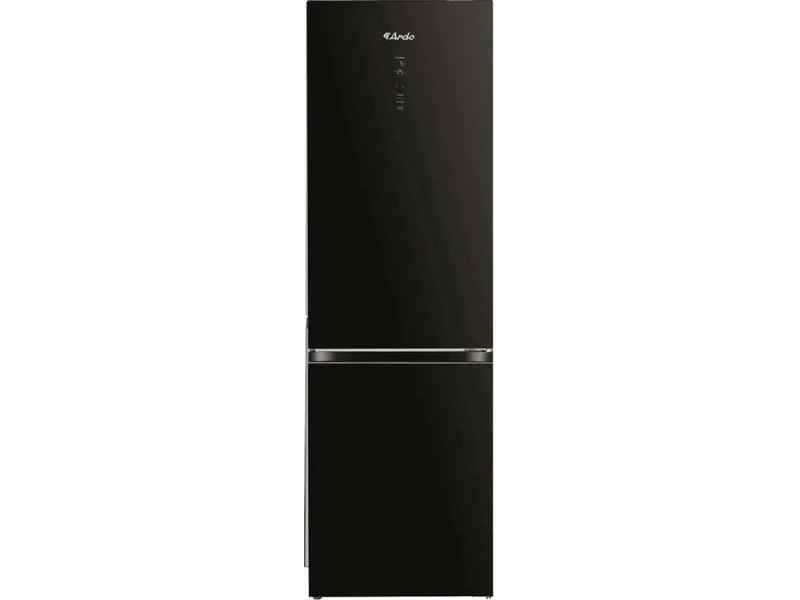 Ardo RMA460342EGB2 черный двухкамерный холодильник — вид спереди, закрытые двери, корпус из стекла и металла