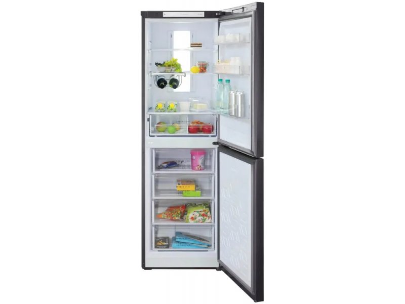 Бирюса Б-W940NF — открытая холодильная камера, стеклянные полки с продуктами, ящик для овощей