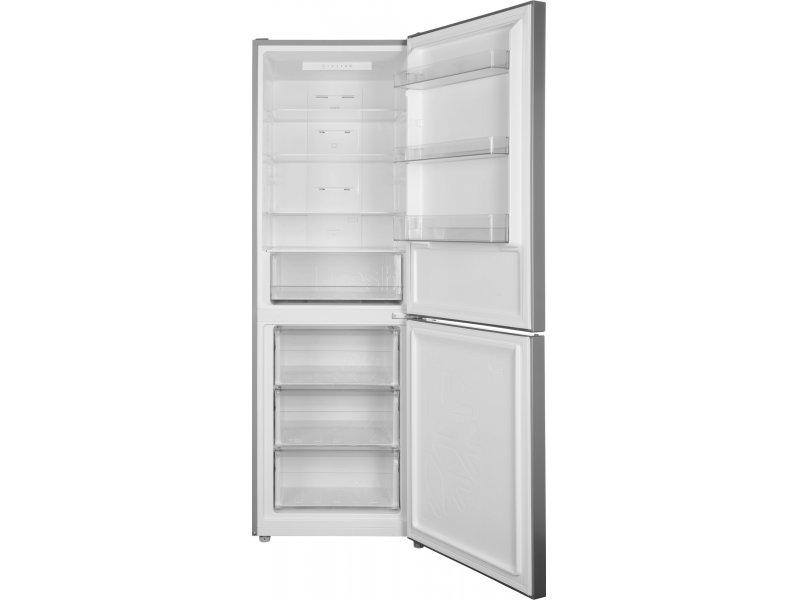 Candy CCRN 6180S открытые двери вид на холодильную и морозильную камеры с полками и ящиками