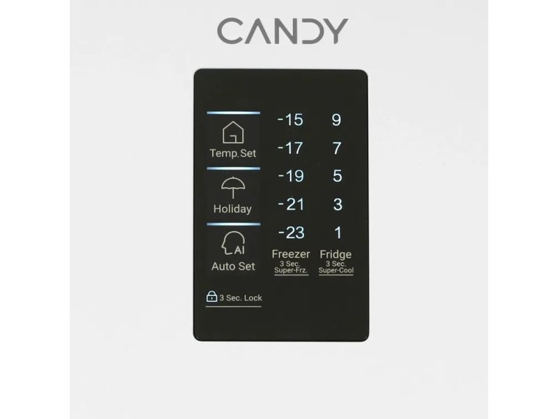 Candy CFN6200WD — сенсорная панель управления с дисплеем, кнопки Temp.Set, Holiday, Auto Set