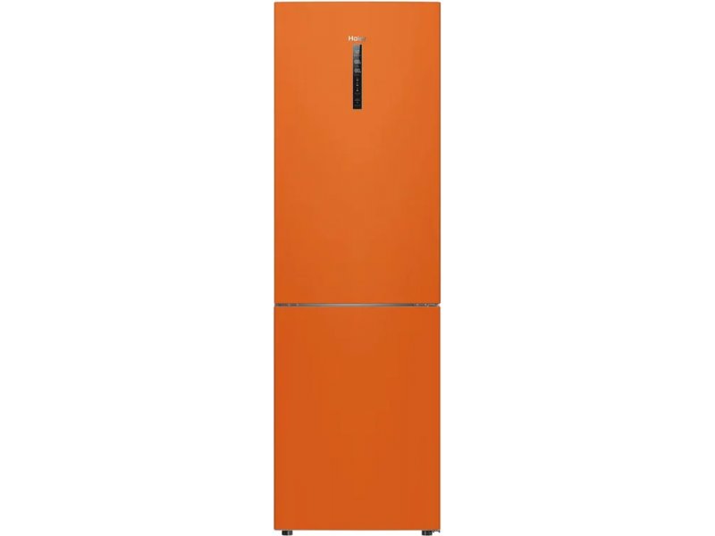 Haier C2F636CORGU1 оранжевый двухкамерный холодильник вид спереди с закрытыми дверями