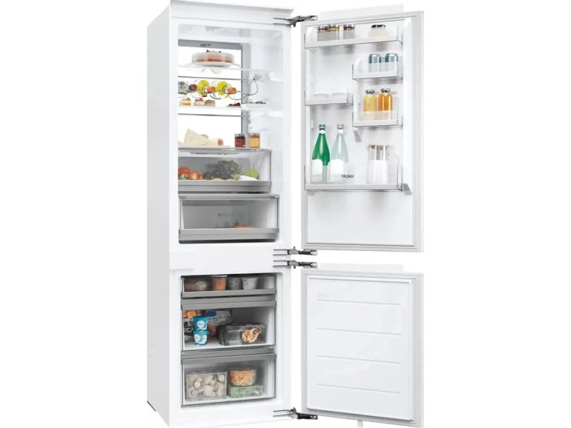Haier HBCN5177CU1 встроенный холодильник открытые дверцы продукты в отделениях
