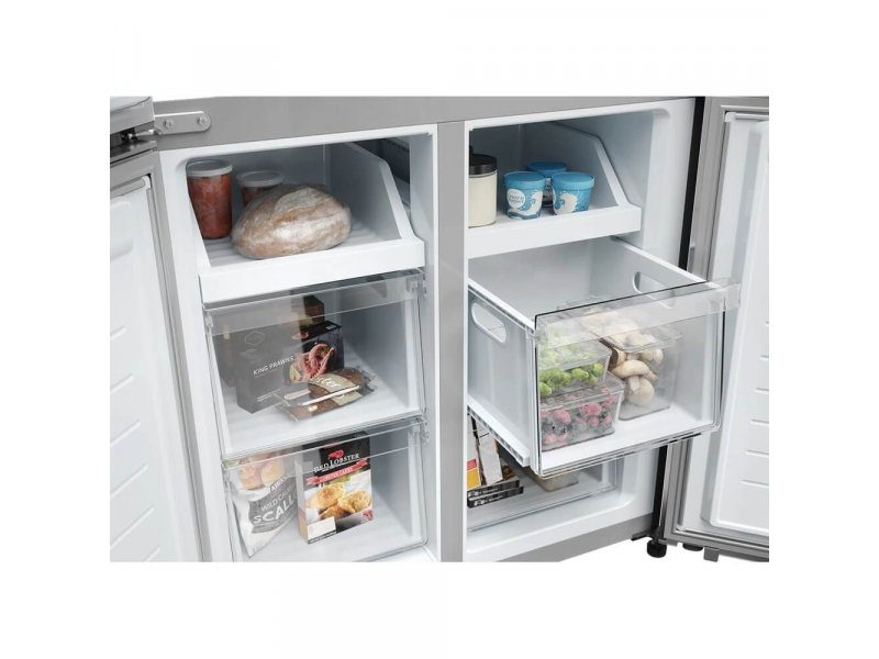 Haier HTF-425DM7RU морозильное отделение снизу — четыре ящика с хлебом, мясом и замороженными овощами