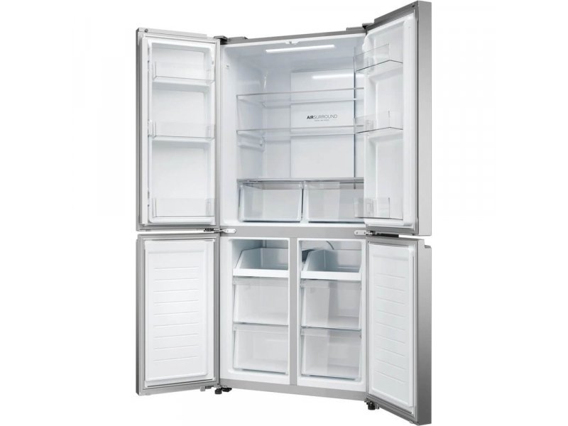 Haier HTF-425DM7RU все четыре двери открыты — полностью организованное внутреннее пространство холодильной и морозильной камер