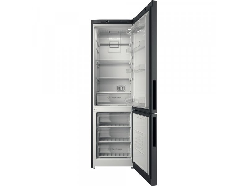 Indesit ITR 4200 S открытые двери — полки из закалённого стекла, ящик для овощей и морозильные отсеки