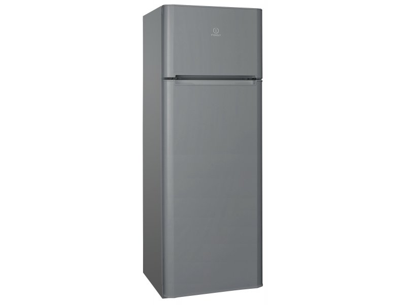 Indesit TIA 14 G двухкамерный холодильник серебристый металлический корпус вид спереди