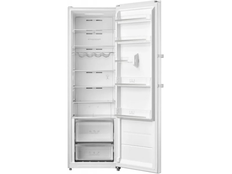 Korting KNF 1886 W — открытая дверь, 6 стеклянных полок, ящики для овощей, организация внутреннего пространства