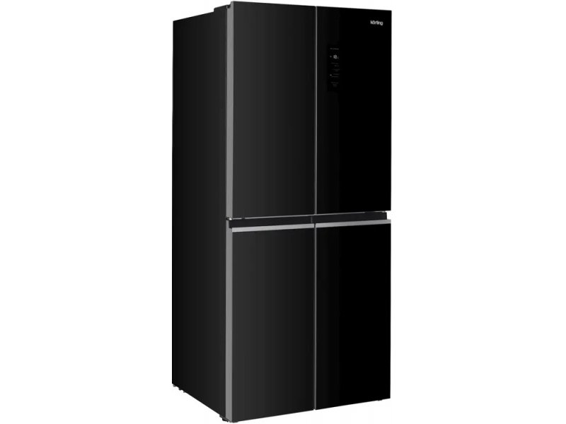 Korting KNFM 84799 GN вид спереди под углом черный корпус стеклянные фасады четыре двери общий дизайн