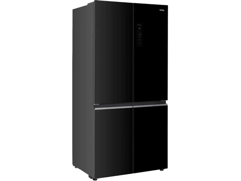 Korting KNFM 91868 GN вид под углом — четырёхдверная конфигурация French Door, чёрный глянцевый корпус, перекладина между секциями