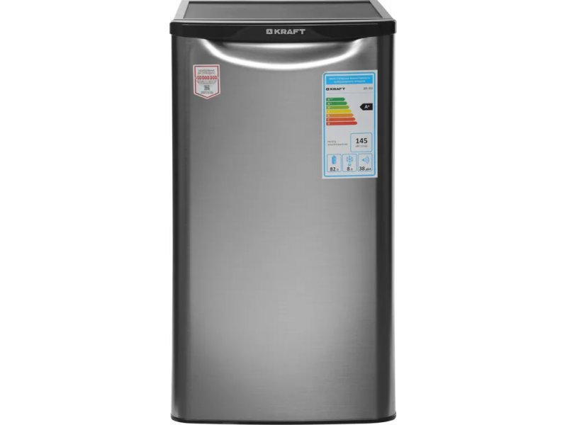 Kraft BR 95I серебристый — вид спереди, металлический корпус, однокамерный холодильник 95 л