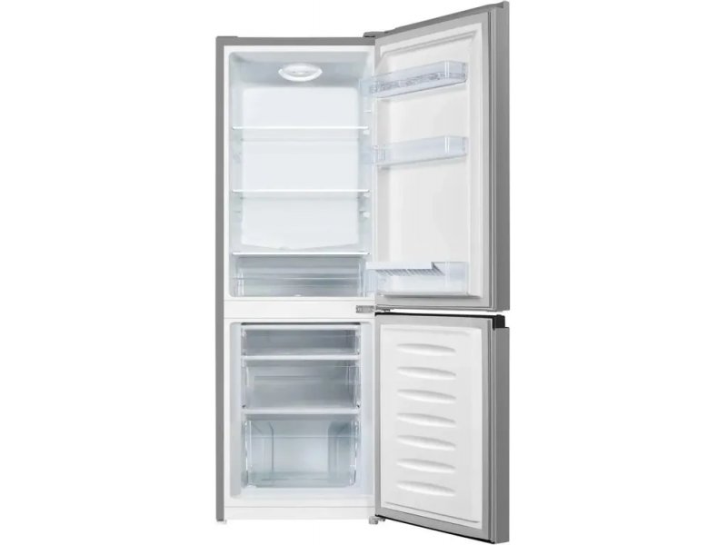 Kraft KF-DC190S — открытые двери, стеклянные полки, ящик для овощей и подсветка холодильника, морозильник снизу