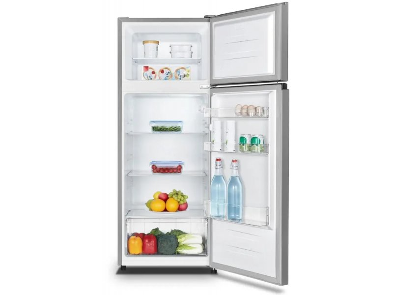 Kraft KF-DF340S открытые двери холодильника с продуктами на полках