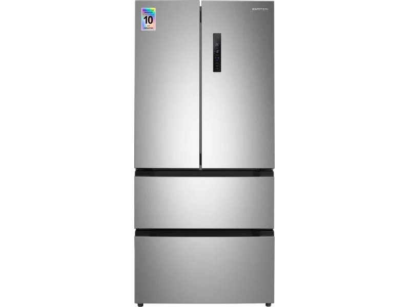 Meferi Comfort MFR83IX вид спереди — четырёхдверный French door холодильник серебристый с сенсорной панелью