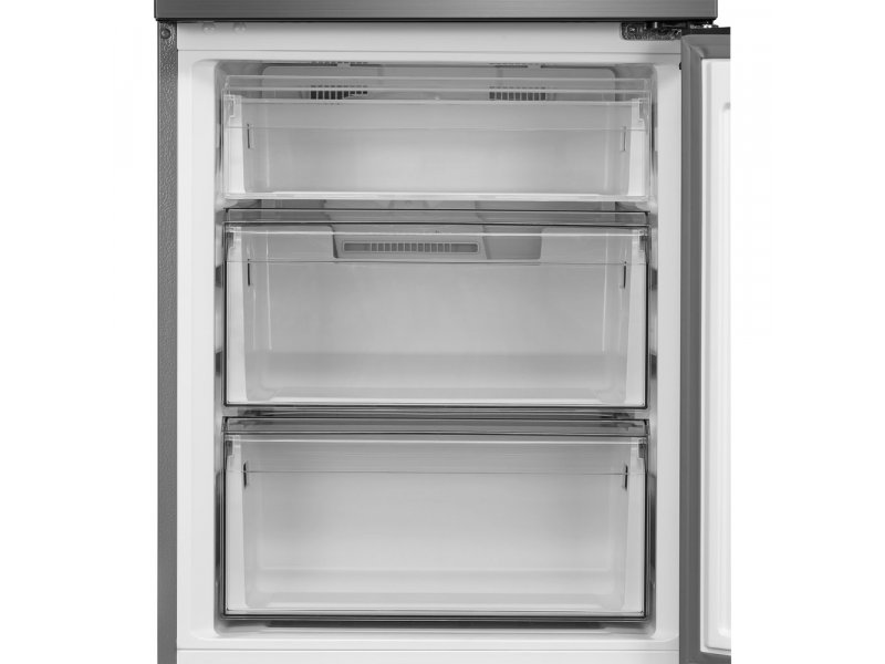 Midea MDRB458FGF46IDM — вид спереди, серебристые металлические двери
