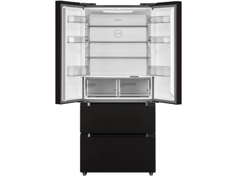 Midea MDRF692MIE22 открытые двери — полки из закалённого стекла, ящики для овощей, LED-подсветка