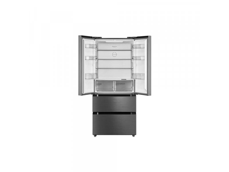 Midea MDRF692MIE46 — открытые двери, внутренняя организация полок и отделений