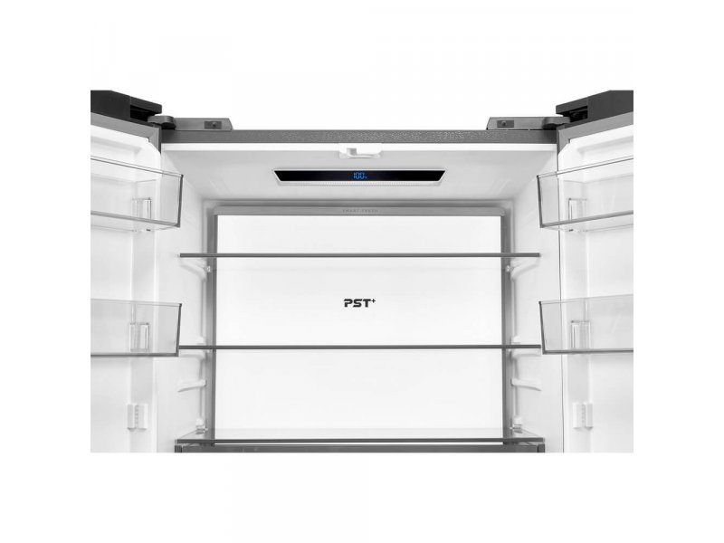 Midea MDRF705BIE70 зона свежести PST+ и сенсорная панель управления — вид изнутри верхней камеры