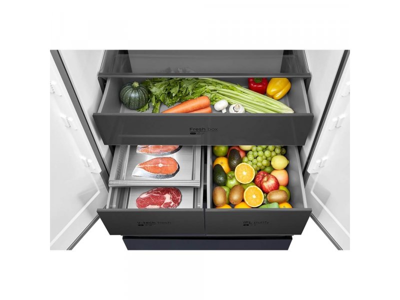 Midea MDRF705BIE70 нижние выдвижные ящики — Fresh Box, отделение для мяса и рыбы, фрукты и ягоды