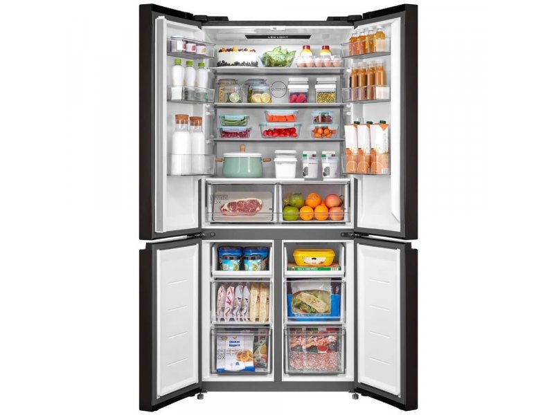 Midea MDRM691MIE28 открытые двери внутреннее пространство полки с продуктами ящики для свежести