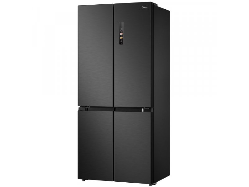 Midea MDRM691MIE45 вид под углом 45 градусов, форма и пропорции четырёхдверного холодильника