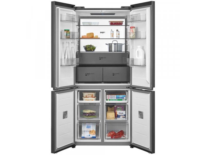 Midea MDRM706BIE70 открытый холодильник заполненные полки организация внутреннего пространства 358 л