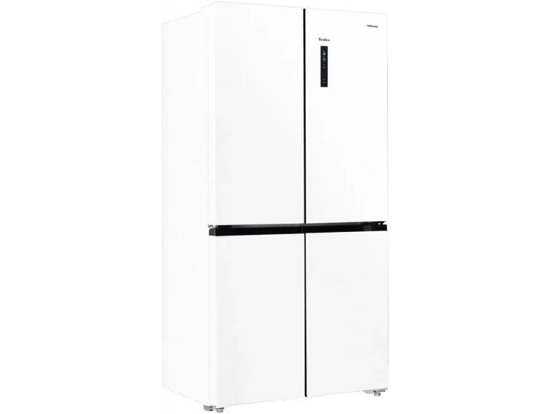 Tesler RCD-547BI вид в три четверти, белый корпус, пропорции четырёхдверного холодильника