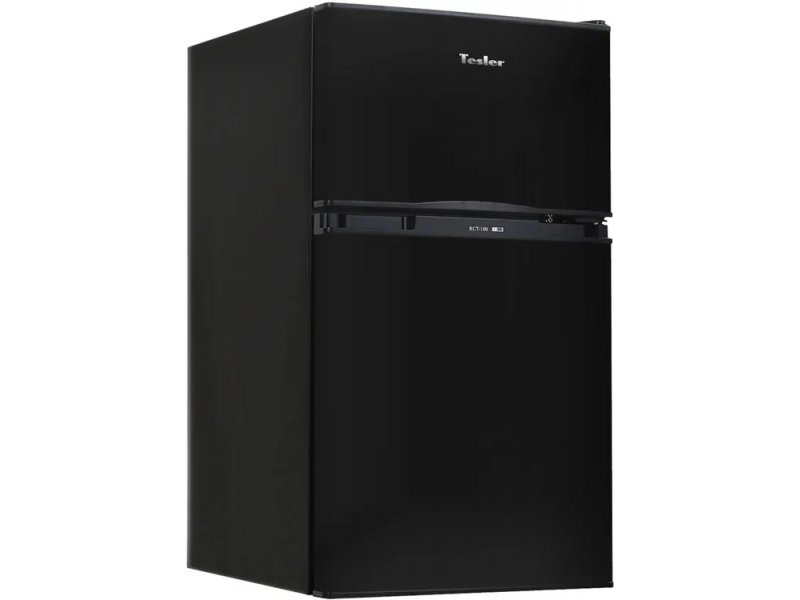 Tesler RCT-100 чёрный — двухдверный компактный холодильник вид спереди