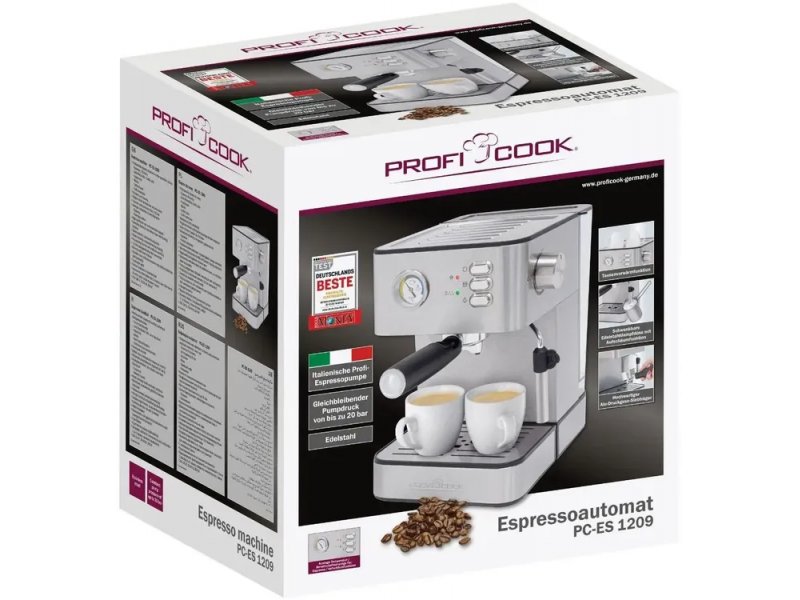 Profi Cook PC-ES 1209 — упаковка с логотипом Profi Cook и изображением кофемашины PC-ES 1209