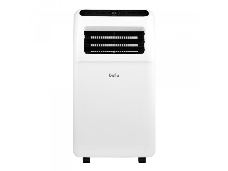 Ballu Aura BPAC-09 CP/N1_24Y фронтальный вид белый корпус сенсорная панель управления и решётки воздухораспределения