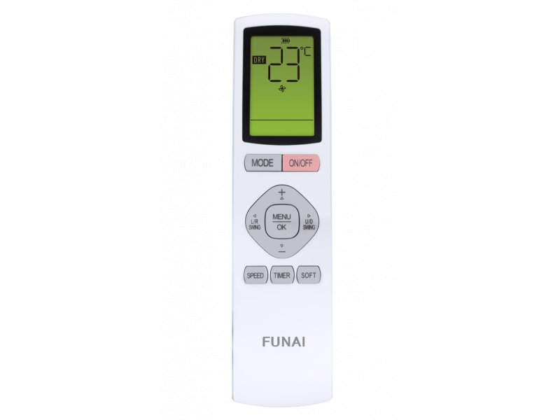 Funai RAC-I-KM75HP.D01 пульт ДУ с LCD-дисплеем, кнопки MODE, SPEED, TIMER, SOFT