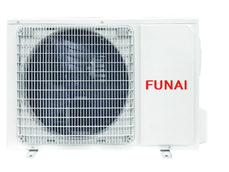 Funai Shogun RAC-SG75HP.D05 наружный блок &mdash; вентилятор, компрессор, логотип Funai, 825&times;655&times;310 мм