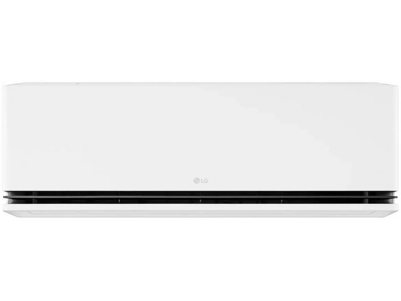 LG Deluxe Pro H12S1D вид спереди — белый настенный блок с чёрной полосой, компактный корпус