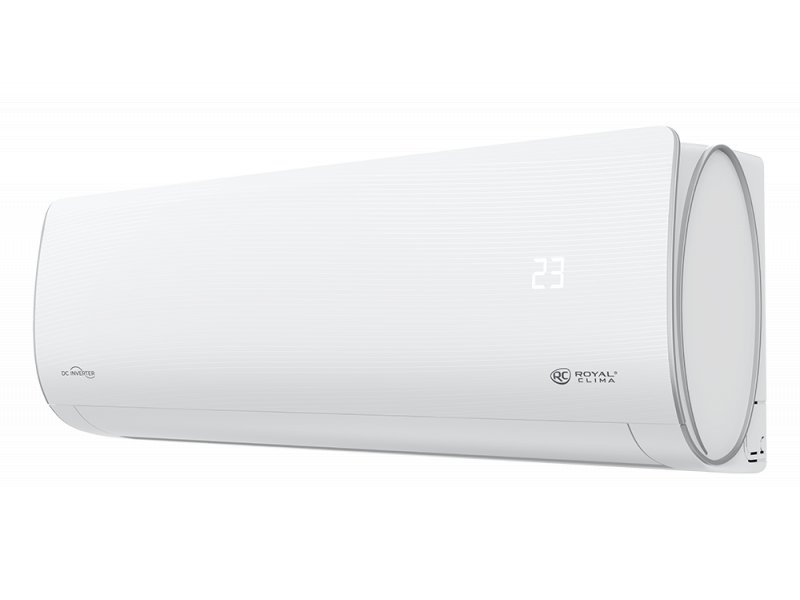 Royal Clima RCI-AR28HN угловой вид — логотипы Royal Clima и DC Inverter, общая геометрия корпуса