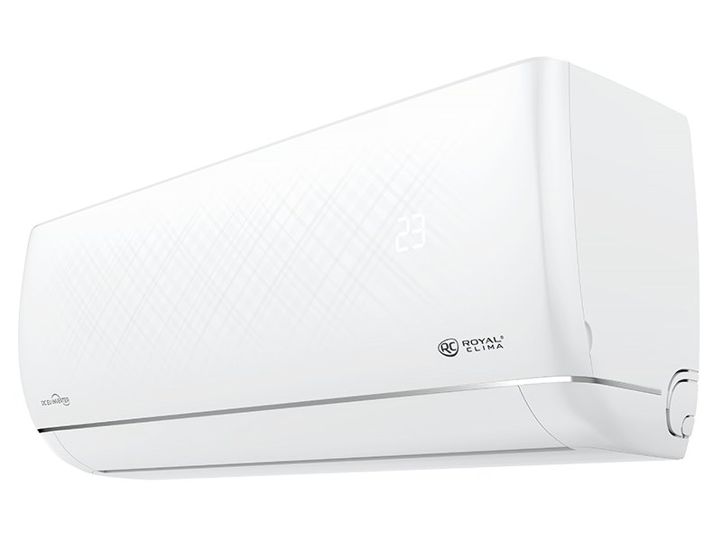 Royal Clima RCI-RNС35HN внутренний блок — вид под углом 45°, дренажное отверстие и управляющий элемент