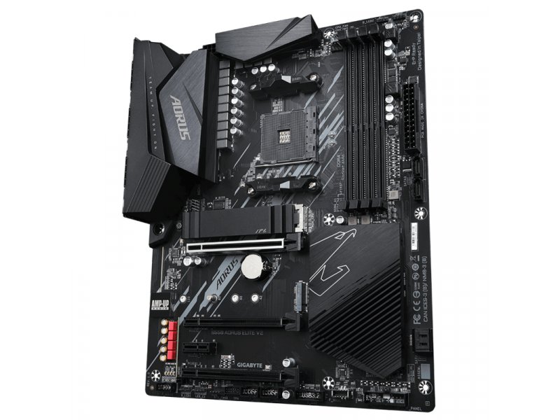 Gigabyte B550 Aorus Elite V2 слоты PCIe и разъёмы накопителей — вид сбоку