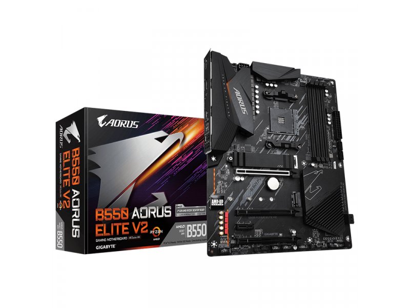 Gigabyte B550 Aorus Elite V2 комплект поставки — плата, документация, 2 кабеля SATA, заглушка I/O