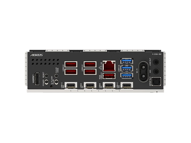 Gigabyte X870E Aorus Pro X3D задняя панель — порты USB4, USB 3.2, HDMI, RJ-45, аудио разъёмы
