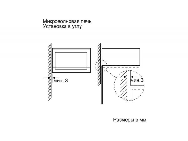 Bosch BFL524MW0 схема установки в кухонный гарнитур с минимальными зазорами и размерами