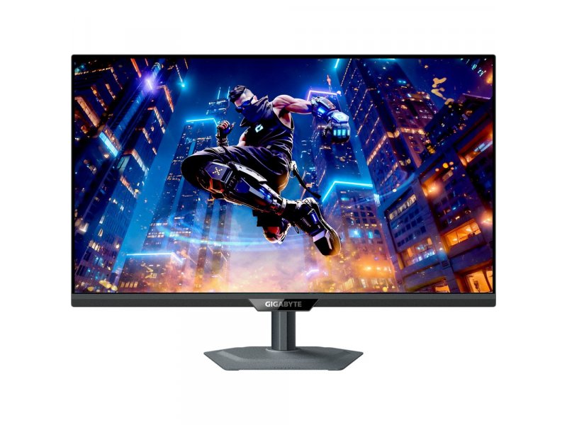 Gigabyte M27Q2 EK 27 дюймов IPS QHD 200 Гц вид спереди на подставке с игровым контентом