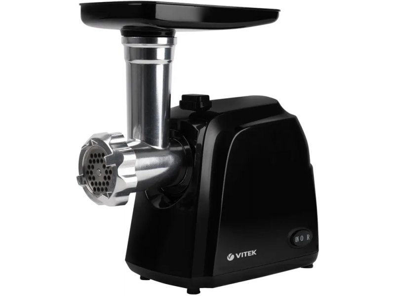 Vitek VT-3621 мясорубка чёрная с металлическим шнеком и лотком для подачи мяса