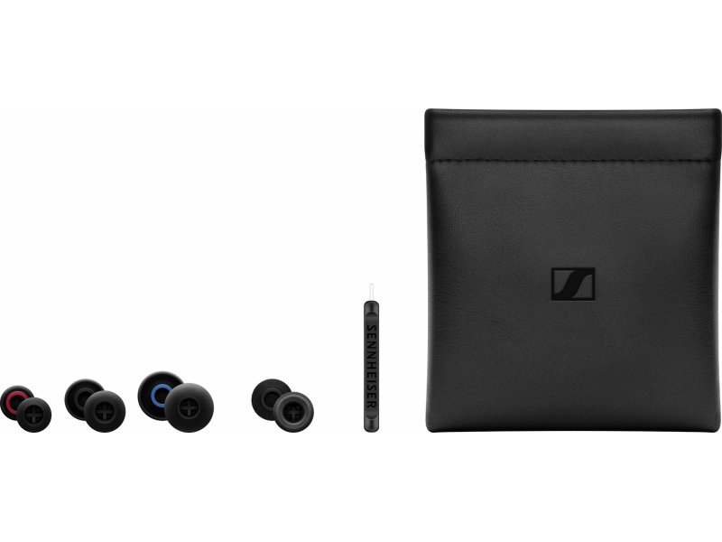 Sennheiser IE 100 Pro &mdash; вид спереди, плоский корпус с заушиной на белом фоне