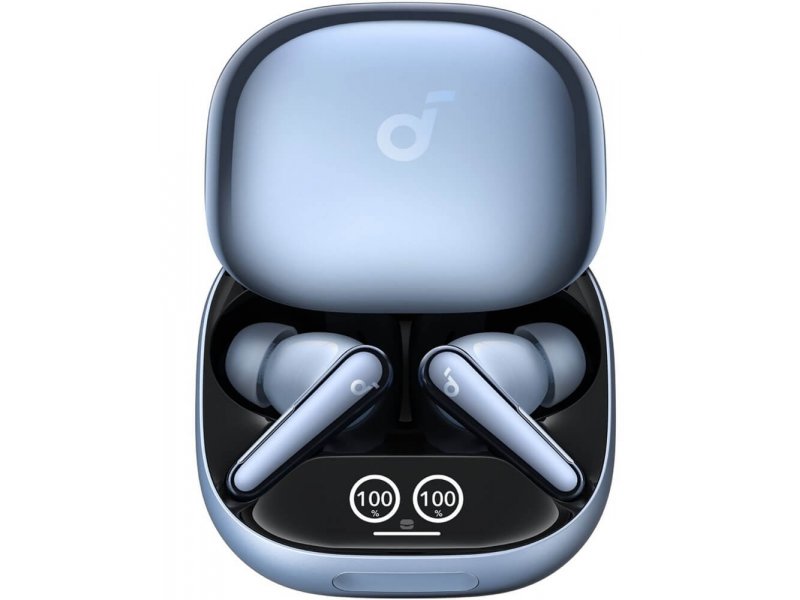 Soundcore Liberty 4 Pro — наушники в открытом кейсе, расположение в зарядных гнёздах